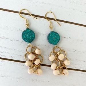 Handcrafted Boho Vibes Turquoise Metal and Wood Beaded Dangle Earrings
